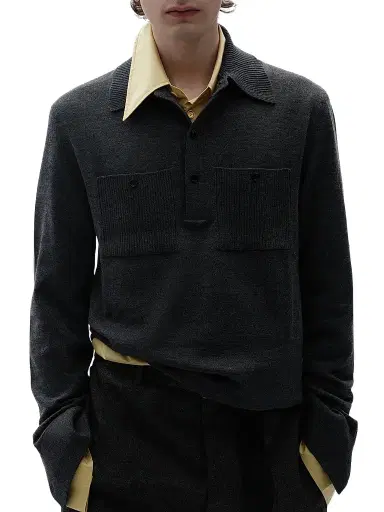 Bottega Veneta Men's Knit Merino-Wool Polo Sweater | Thumbnail 1 Bottega Veneta Men's Knit Merino-Wool Polo Sweater | Thumbnail 1