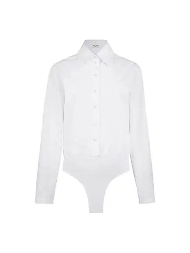 Alaïa Women's Basque Poplin Cotton Bodysuit | Thumbnail 1 Alaïa Women's Basque Poplin Cotton Bodysuit | Thumbnail 1