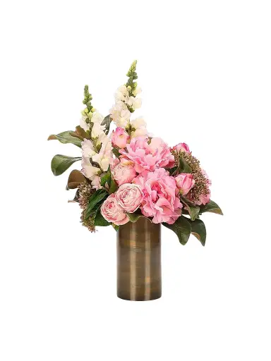 NDI Peonies & Snapdragons Faux Floral Arrangement in Brass Vase | Thumbnail 1 NDI Peonies & Snapdragons Faux Floral Arrangement in Brass Vase | Thumbnail 1