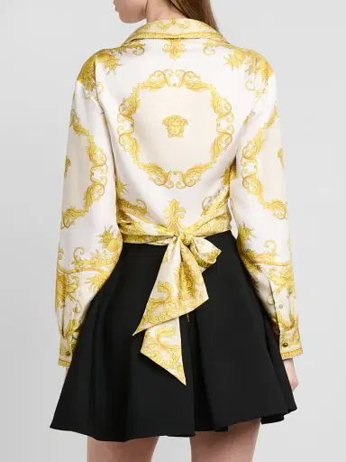 Versace Women's Barocco-Print Silk Wrap Shirt | Thumbnail 3 Versace Women's Barocco-Print Silk Wrap Shirt | Thumbnail 3
