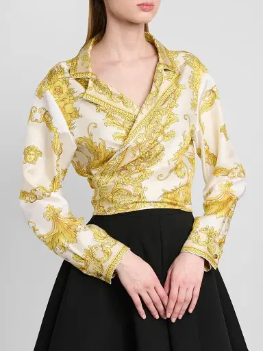 Versace Women's Barocco-Print Silk Wrap Shirt | Thumbnail 5 Versace Women's Barocco-Print Silk Wrap Shirt | Thumbnail 5