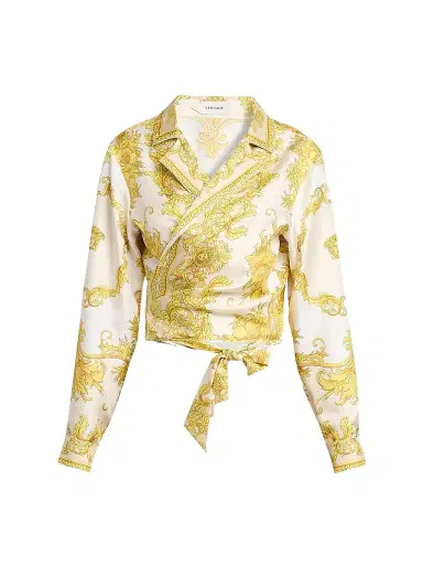 Versace Women's Barocco-Print Silk Wrap Shirt | Thumbnail 1 Versace Women's Barocco-Print Silk Wrap Shirt | Thumbnail 1