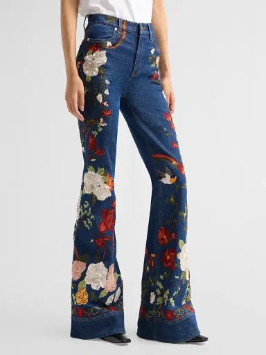 Alice + Olivia Women's Beautiful Embellished Bellbottom Jeans | Thumbnail 4 Alice + Olivia Women's Beautiful Embellished Bellbottom Jeans | Thumbnail 4