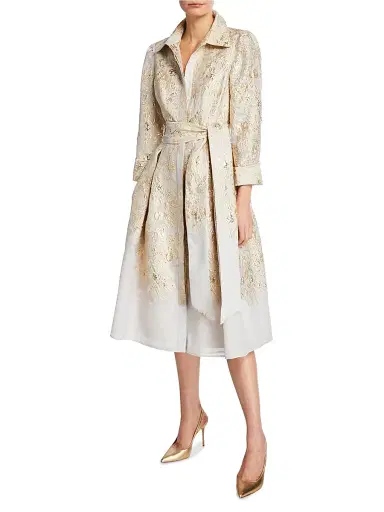 Teri Jon by Rickie Freeman Women's Point Collar Metallic Jacquard Cocktail Dress | Thumbnail 3 Teri Jon by Rickie Freeman Women's Point Collar Metallic Jacquard Cocktail Dress | Thumbnail 3