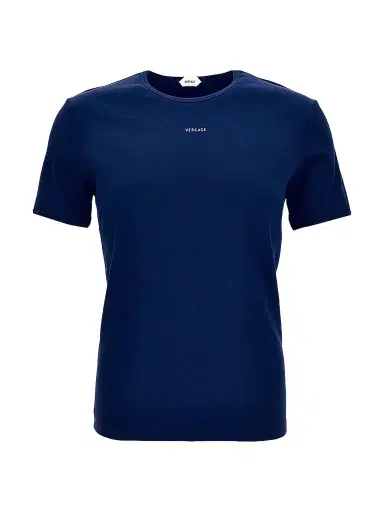 Versace Men's Logo Rib-Knit Cotton Crewneck T-Shirt | Thumbnail 1 Versace Men's Logo Rib-Knit Cotton Crewneck T-Shirt | Thumbnail 1