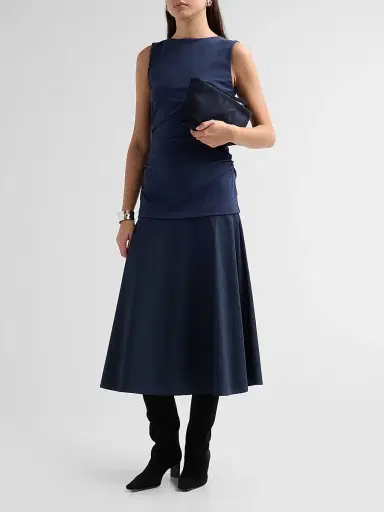 Veronica Beard Women's Basilia Ruched Midi Dress | Thumbnail 4 Veronica Beard Women's Basilia Ruched Midi Dress | Thumbnail 4