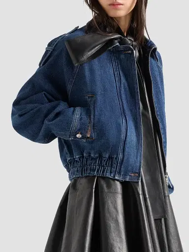 7 For All Mankind Women's Aviator Denim Crop Jacket | Thumbnail 4 7 For All Mankind Women's Aviator Denim Crop Jacket | Thumbnail 4