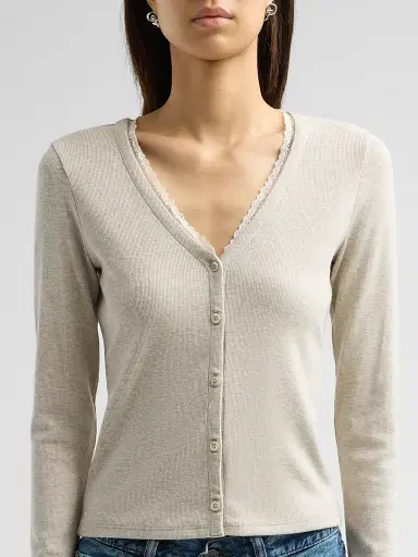 Frame Women's Ribbed-Trim Cardigan | Thumbnail 5 Frame Women's Ribbed-Trim Cardigan | Thumbnail 5
