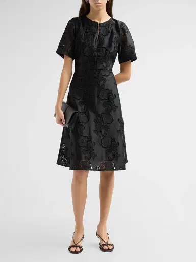 Misook Women's Floral Eyelet Crepe de Chine A-Line Knee-Length Dress | Thumbnail 2 Misook Women's Floral Eyelet Crepe de Chine A-Line Knee-Length Dress | Thumbnail 2