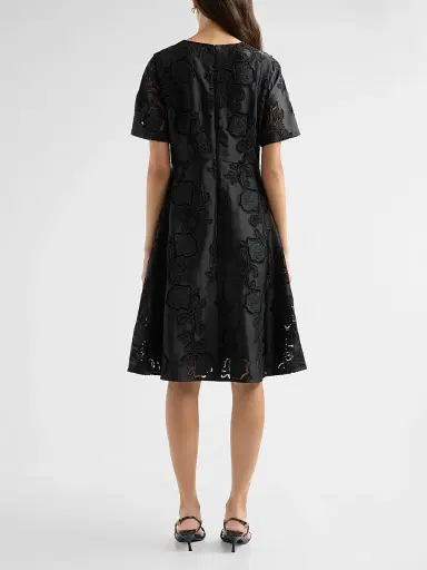 Misook Women's Floral Eyelet Crepe de Chine A-Line Knee-Length Dress | Thumbnail 3 Misook Women's Floral Eyelet Crepe de Chine A-Line Knee-Length Dress | Thumbnail 3