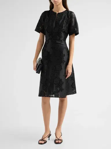 Misook Women's Floral Eyelet Crepe de Chine A-Line Knee-Length Dress | Thumbnail 4 Misook Women's Floral Eyelet Crepe de Chine A-Line Knee-Length Dress | Thumbnail 4