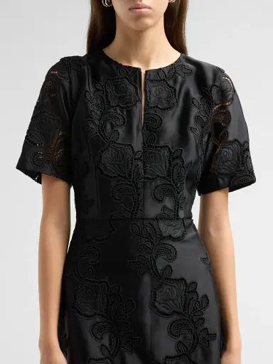 Misook Women's Floral Eyelet Crepe de Chine A-Line Knee-Length Dress | Thumbnail 5 Misook Women's Floral Eyelet Crepe de Chine A-Line Knee-Length Dress | Thumbnail 5