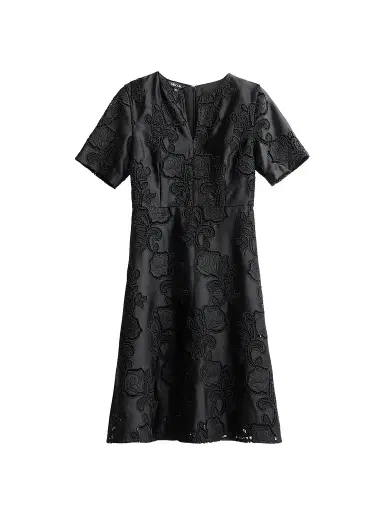 Misook Women's Floral Eyelet Crepe de Chine A-Line Knee-Length Dress | Thumbnail 1 Misook Women's Floral Eyelet Crepe de Chine A-Line Knee-Length Dress | Thumbnail 1