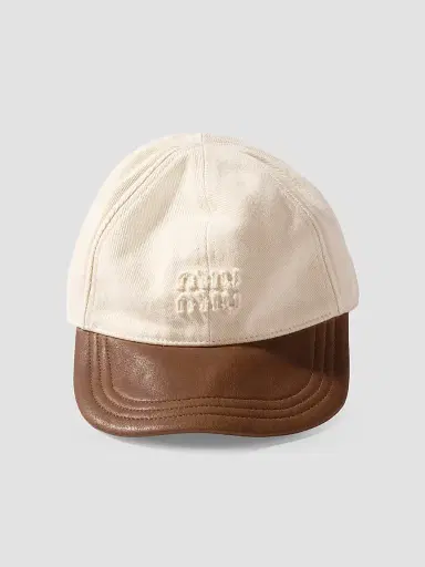 Miu Miu Women's Drill and Nappa Leather Baseball Cap | Thumbnail 2 Miu Miu Women's Drill and Nappa Leather Baseball Cap | Thumbnail 2