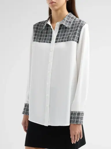 Misook Women's Plaid Crepe de Chine Blouse | Thumbnail 4 Misook Women's Plaid Crepe de Chine Blouse | Thumbnail 4