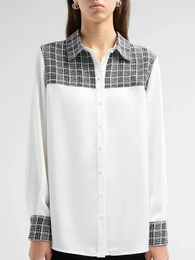 Misook Women's Plaid Crepe de Chine Blouse | Thumbnail 5 Misook Women's Plaid Crepe de Chine Blouse | Thumbnail 5