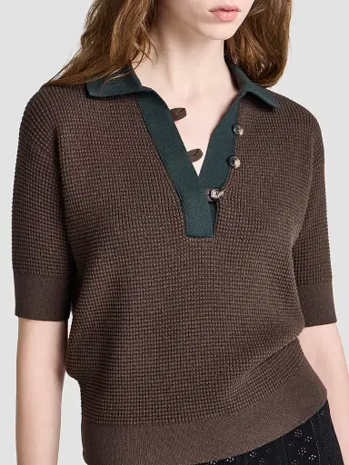 JW Anderson Women's Textured Cotton-Blend Polo Sweater | Thumbnail 3 JW Anderson Women's Textured Cotton-Blend Polo Sweater | Thumbnail 3