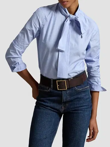 Polo Ralph Lauren Women's Poplin Tie-Neck Shirt | Thumbnail 4 Polo Ralph Lauren Women's Poplin Tie-Neck Shirt | Thumbnail 4
