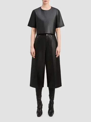 DEREK LAM 10 CROSBY Women's Billie Paper Leather Short Sleeve Crop Top | Thumbnail 2 DEREK LAM 10 CROSBY Women's Billie Paper Leather Short Sleeve Crop Top | Thumbnail 2