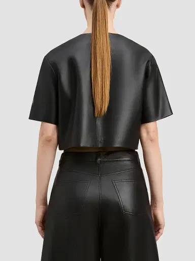 DEREK LAM 10 CROSBY Women's Billie Paper Leather Short Sleeve Crop Top | Thumbnail 3 DEREK LAM 10 CROSBY Women's Billie Paper Leather Short Sleeve Crop Top | Thumbnail 3
