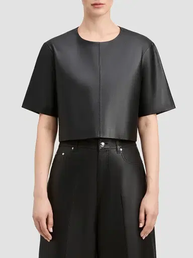 DEREK LAM 10 CROSBY Women's Billie Paper Leather Short Sleeve Crop Top | Thumbnail 4 DEREK LAM 10 CROSBY Women's Billie Paper Leather Short Sleeve Crop Top | Thumbnail 4