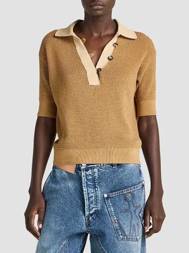 JW Anderson Women's Textured Cotton-Blend Polo Sweater | Thumbnail 3 JW Anderson Women's Textured Cotton-Blend Polo Sweater | Thumbnail 3
