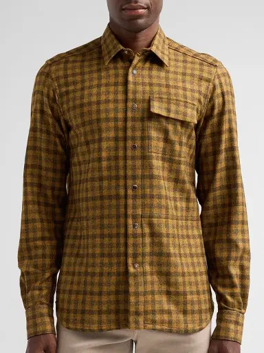 Kiton Men's Buba Plaid Cashmere Snap-Front Shirt | Thumbnail 5 Kiton Men's Buba Plaid Cashmere Snap-Front Shirt | Thumbnail 5