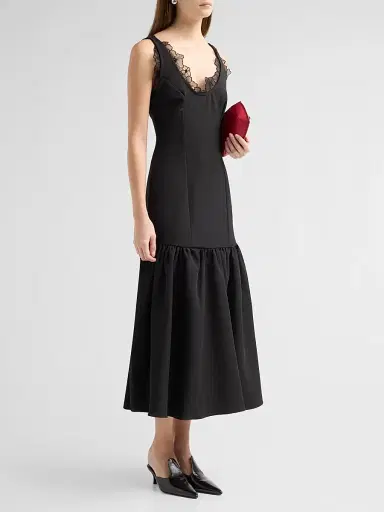 Kika Vargas Women's Annalie Crêpe Lace-Trimmed Midi Dress | Thumbnail 4 Kika Vargas Women's Annalie Crêpe Lace-Trimmed Midi Dress | Thumbnail 4