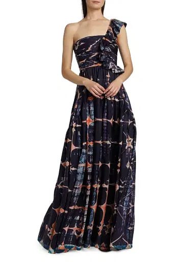 Ulla Johnson Women's Valeria Tie-Dye Silk One-Shoulder Gown | Thumbnail 3 Ulla Johnson Women's Valeria Tie-Dye Silk One-Shoulder Gown | Thumbnail 3