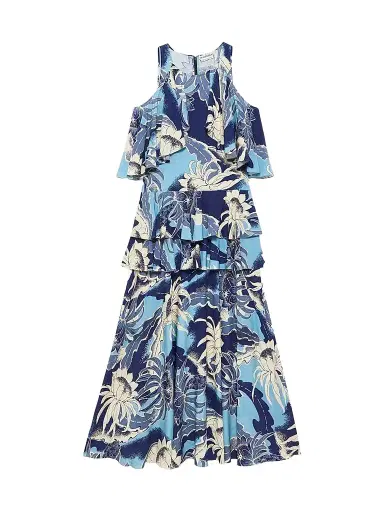 JW Anderson Women's Cutout-Shoulder Ruffled Maxi Dress | Thumbnail 1 JW Anderson Women's Cutout-Shoulder Ruffled Maxi Dress | Thumbnail 1
