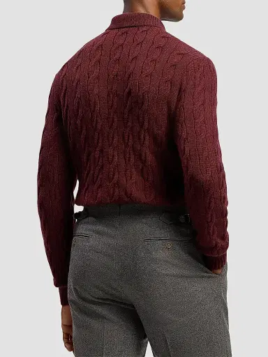 Ralph Lauren Purple Label Men's Cable-Knit Cashmere Polo Sweater | Thumbnail 3 Ralph Lauren Purple Label Men's Cable-Knit Cashmere Polo Sweater | Thumbnail 3