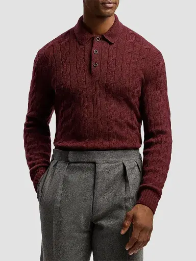 Ralph Lauren Purple Label Men's Cable-Knit Cashmere Polo Sweater | Thumbnail 4 Ralph Lauren Purple Label Men's Cable-Knit Cashmere Polo Sweater | Thumbnail 4