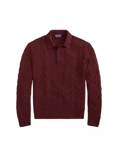 Ralph Lauren Purple Label Men's Cable-Knit Cashmere Polo Sweater | Thumbnail 1 Ralph Lauren Purple Label Men's Cable-Knit Cashmere Polo Sweater | Thumbnail 1