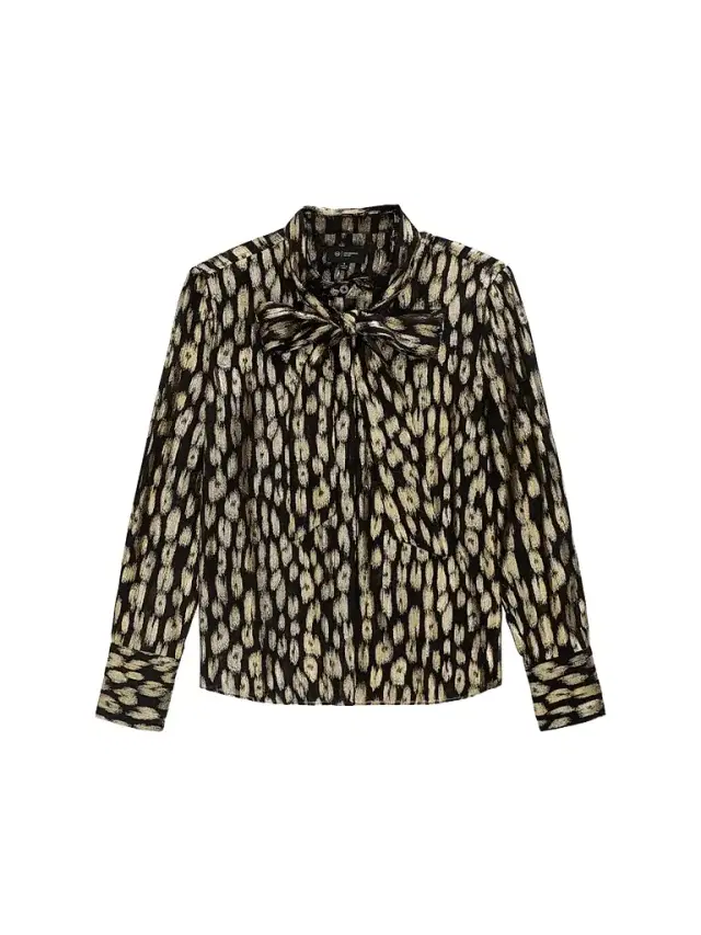 Women's Lora Metallic Leopard-Print Tie-Neck Shirt Women's Lora Metallic Leopard-Print Tie-Neck Shirt