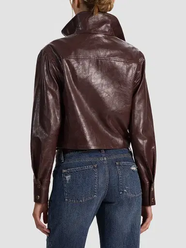 Alice + Olivia Women's James Faux-Leather Cropped Parka | Thumbnail 2 Alice + Olivia Women's James Faux-Leather Cropped Parka | Thumbnail 2