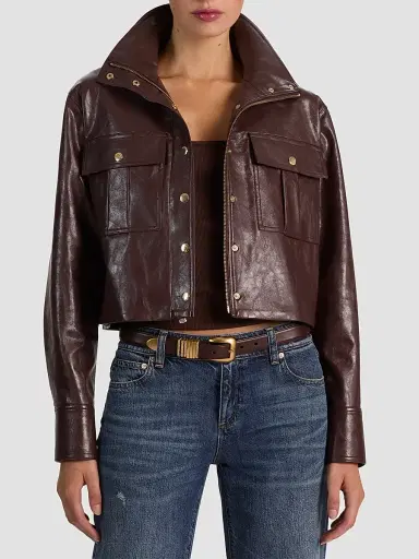 Alice + Olivia Women's James Faux-Leather Cropped Parka | Thumbnail 3 Alice + Olivia Women's James Faux-Leather Cropped Parka | Thumbnail 3