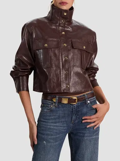 Alice + Olivia Women's James Faux-Leather Cropped Parka | Thumbnail 5 Alice + Olivia Women's James Faux-Leather Cropped Parka | Thumbnail 5