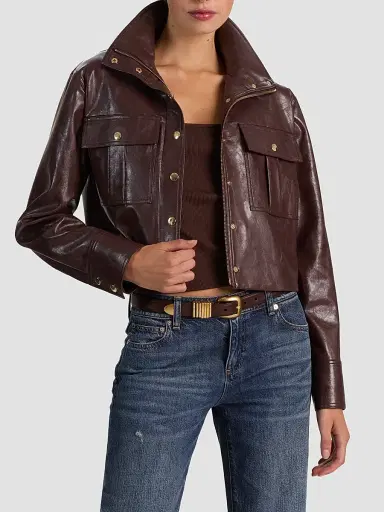 Alice + Olivia Women's James Faux-Leather Cropped Parka | Thumbnail 6 Alice + Olivia Women's James Faux-Leather Cropped Parka | Thumbnail 6