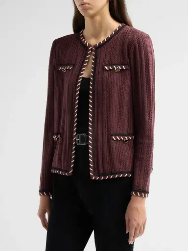 Misook Women's Heritage Whipstich Cable-Knit Jacket | Thumbnail 4 Misook Women's Heritage Whipstich Cable-Knit Jacket | Thumbnail 4