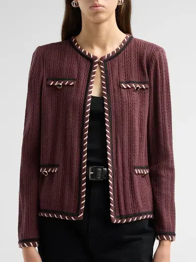 Misook Women's Heritage Whipstich Cable-Knit Jacket | Thumbnail 5 Misook Women's Heritage Whipstich Cable-Knit Jacket | Thumbnail 5