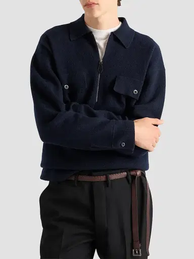 Prada Men's Cashmere Polo Shirt | Thumbnail 3 Prada Men's Cashmere Polo Shirt | Thumbnail 3