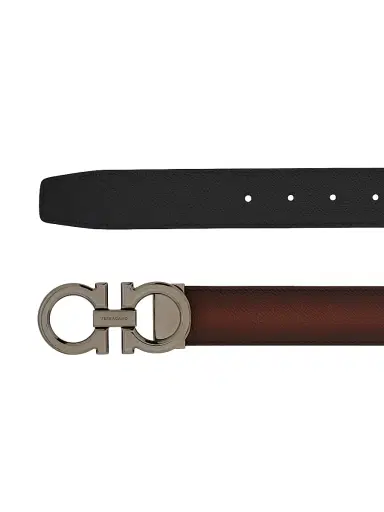 Ferragamo Men's Double Gancini Reversible Leather Belt | Thumbnail 4 Ferragamo Men's Double Gancini Reversible Leather Belt | Thumbnail 4
