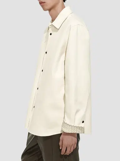 Bottega Veneta Men's Cotton Gabardine Leather-Cuff Overshirt | Thumbnail 2 Bottega Veneta Men's Cotton Gabardine Leather-Cuff Overshirt | Thumbnail 2