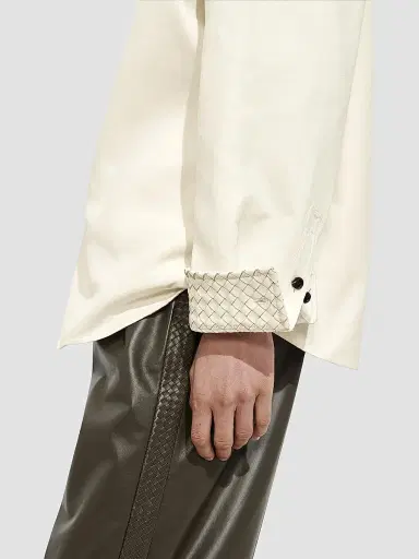 Bottega Veneta Men's Cotton Gabardine Leather-Cuff Overshirt | Thumbnail 4 Bottega Veneta Men's Cotton Gabardine Leather-Cuff Overshirt | Thumbnail 4