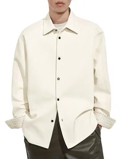 Bottega Veneta Men's Cotton Gabardine Leather-Cuff Overshirt | Thumbnail 1 Bottega Veneta Men's Cotton Gabardine Leather-Cuff Overshirt | Thumbnail 1