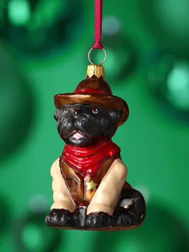 Joy To The World Western Pug Glass Ornament | Thumbnail 1 Joy To The World Western Pug Glass Ornament | Thumbnail 1