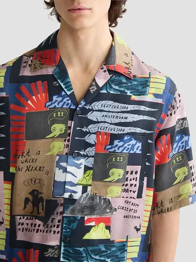 Scotch & Soda Men's Graphic Short-Sleeve Camp Shirt | Thumbnail 5 Scotch & Soda Men's Graphic Short-Sleeve Camp Shirt | Thumbnail 5