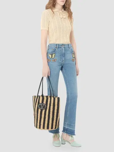 Valentino Women's Striped Raffia Shopping Bag | Thumbnail 2 Valentino Women's Striped Raffia Shopping Bag | Thumbnail 2