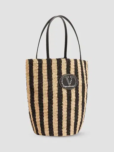 Valentino Women's Striped Raffia Shopping Bag | Thumbnail 4 Valentino Women's Striped Raffia Shopping Bag | Thumbnail 4