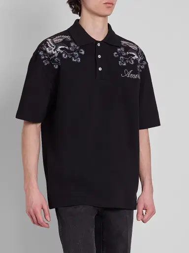 AMIRI Men's Floral-Embroidered Cotton Polo Shirt | Thumbnail 4 AMIRI Men's Floral-Embroidered Cotton Polo Shirt | Thumbnail 4